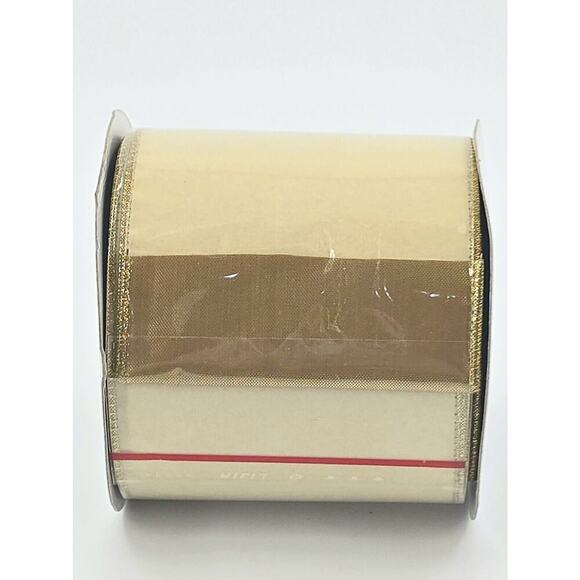 3- Ivory 4in Velvet Ribbon with Gold Backing 10yd The Ribbon Resource May Arts - Picture 9 of 12